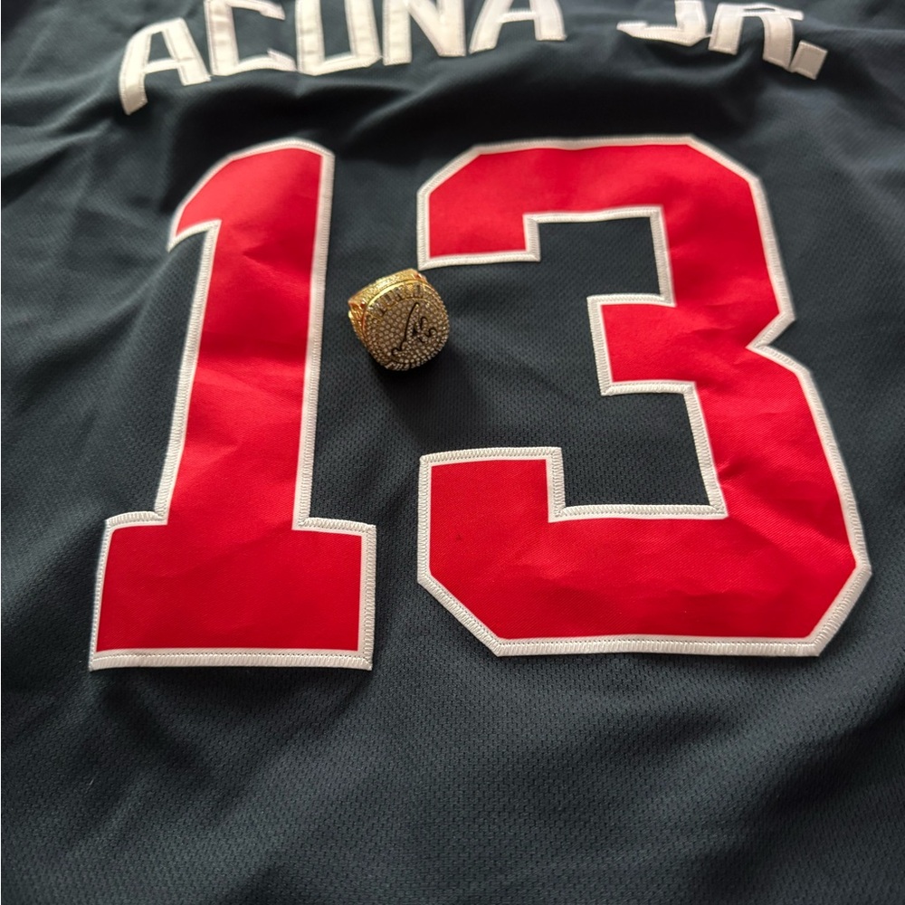 Acuna Jr. #13 Navy Jersey with Red Numbers